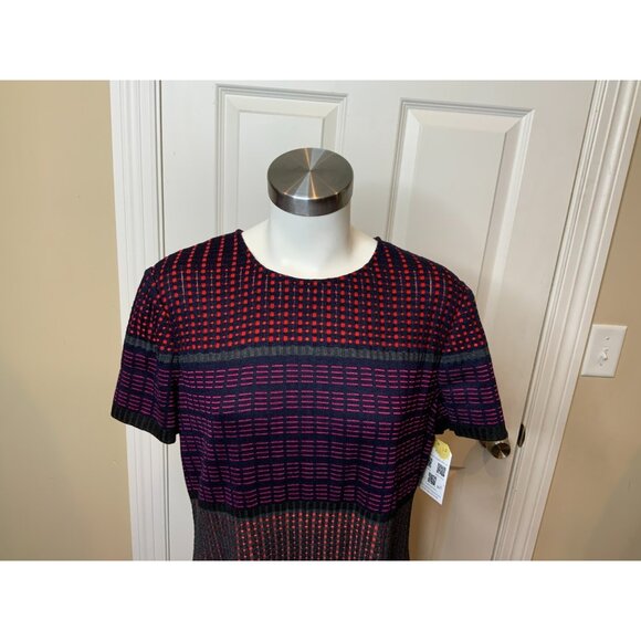 St. John Navy Blue & Red Dot Geometric Print Knit Midi Dress NWT, Size 14 - Picture 2 of 7